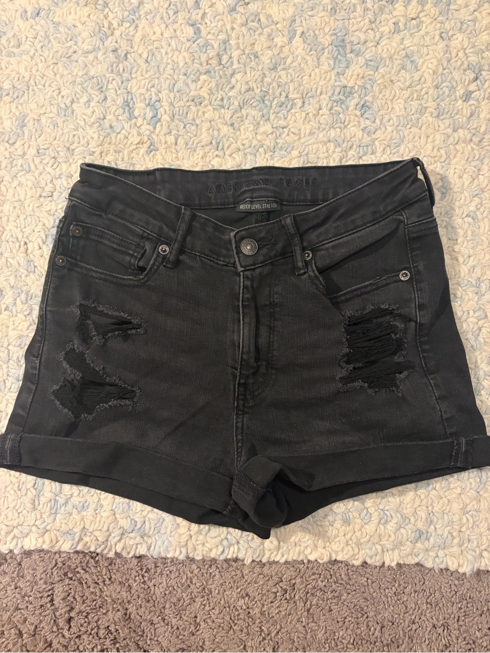 American Eagle Black Distressed Denim Jean Shorts
